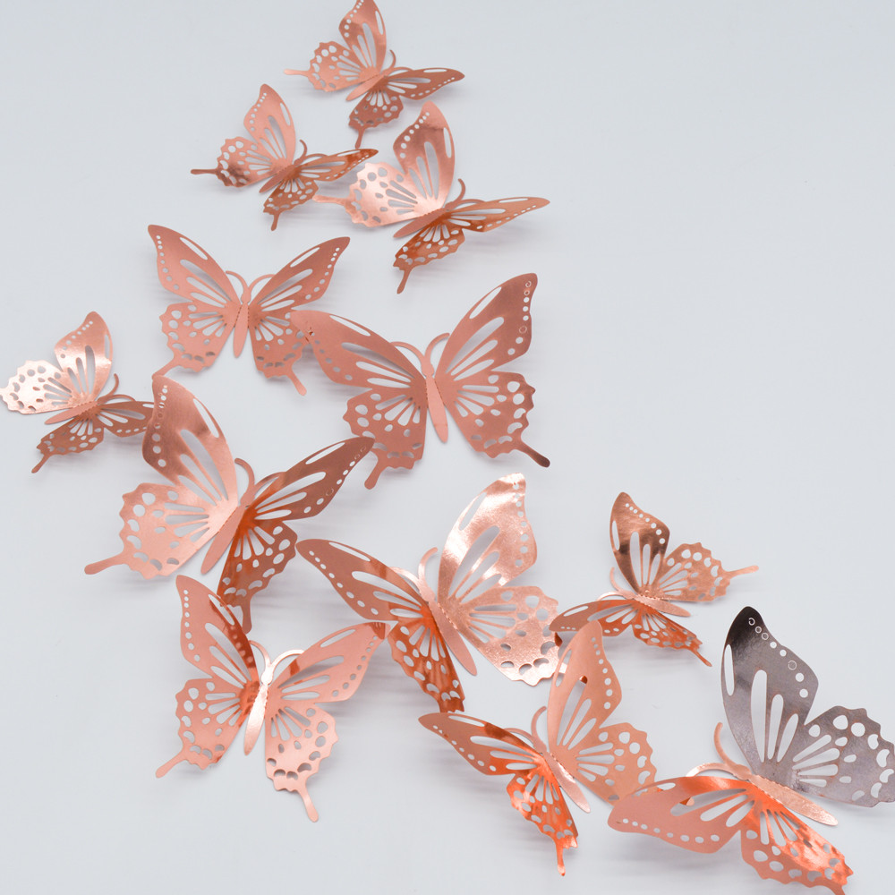 MRULIC Wall stickers 3D Hollow Butterfly Wall Stickers Home Decor Cardboard Butterfly Wall Stickers + Pink